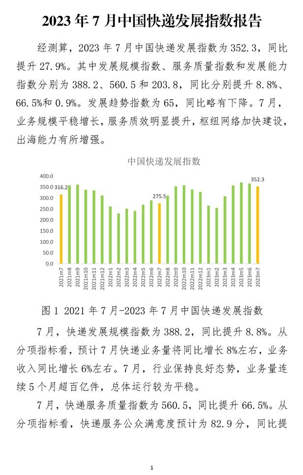 2023年7月中国快递发展指数报告