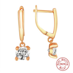 New 925 Sterling Silver Women Earrings Round White AAAAA Zircon Dangle Earrings Rose Gold Luxury Fine Gifts Fashion Fine Jewelry