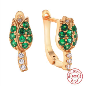 New 925 Sterling Silver Glossy Dangle Earrings Rose Gold Green Zircon Flower Hoop Earrings Women Mom's Gift Fine Fashion Jewelry
