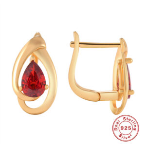 New 925 Sterling Silver Hoop Earring Exquisite Red Geometry Natural Zircon Earrings For Women Daily Wedding Fashion Fine Jewelry