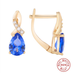 S925 Sterling Silver Glossy Diamonds Dangle Earrings 585 Rose Gold Blue White CZ Zircon Hoop Earrings Women Fashion Fine Jewelry