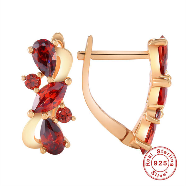 925 Sterling Silver Glossy Dangle Earrings 585 Rose Gold Geometry Red Zircon Earrings Women Daily Fashion Fine Jewelry Mom Gifts