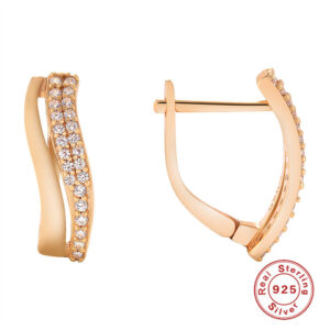 New 925 Sterling Silver Glossy Dangle Earrings 14K Rose Gold Geometry Double Row Zircon Earrings Women Fashion Fine Jewelry Gift