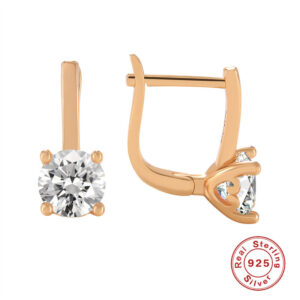 New 925 Sterling Silver Glossy Dangle Earrings 585 Gold Classic Geometry White CZ Zircon Earring Women Fashion Fine Jewelry Gift