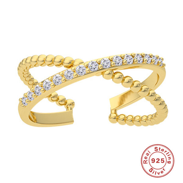 2022 New 925 Silver Jewelry Special X Design Crisscross Shape Circle Zircon Beads Open Adjustable Gold Plated Rings Fine Jewelry