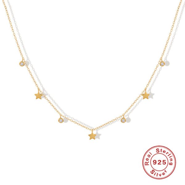 Luxury Bling Zirconia Star Pendant Necklaces Genuine 925 Sterling Silver Clavicle Chain Necklace Women Girl Fashion Fine Jewelry