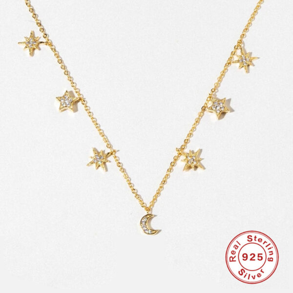 New Real 925 Sterling Silver Chain Necklace For Women Zircon Stars Moon Charm Necklaces Jewelry Pearl Fancy Bijoux Choker Joyero