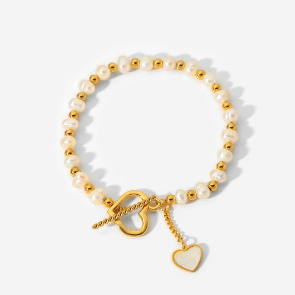 New Pearl Bracelets Shell Heart Charm Stainless Steel Tarnish Free Ball Beaded Bangle Bracelet 18k Gold Plated Jewelry For Women