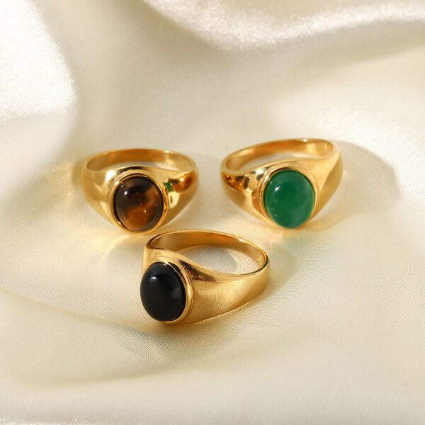 2022 New Gold Plated Stainless Steel Mother Rings For Women Vintage Inspired Oval Cat's Eye Stone Signet Rings Gorgeous Jewelry