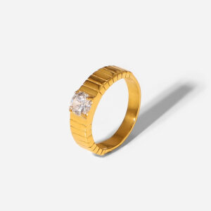 2022 Waterproof Jewelry 18K Gold Plated Striped Zircon Finger Rings Wedding Stainless Steel Clear Cubic Zirconia Rings for Women