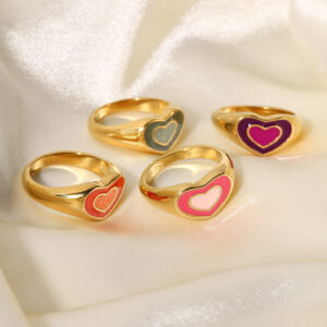 2022 Fashion Stainless Steel Colorful Double Layer Love Heart Rings For Women Girls Dripping Oil Waterproof Rings Jewelry Gifts