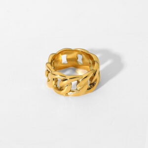 2022 Fashion Waterproof Jewelry 18K Gold Plated Stainless Steel Metal Hollow Chain Twist Ring Cuban Link Ring For Women Rings