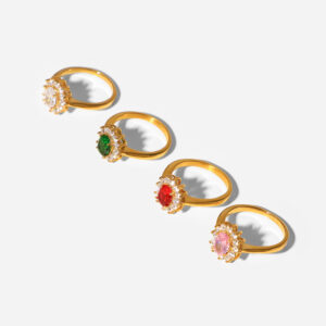 New Fashion Jewelry Square Diamond Ring 18k Gold Stainless Steel Double Layer 4 Colors Oval Zircon Rings For Women Wedding Party