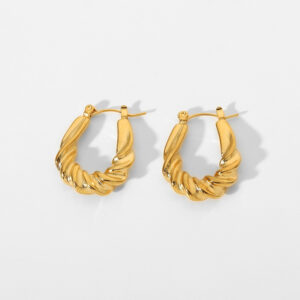 New Fashion Punk Twisted Woven Oval Hoop Earring For Women Waterproof Jewelry 18K Gold Plated Stainless Steel Croissant Earrings