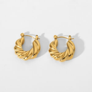 New Fashion Women Geometric Hoop Earrings 18K Gold Plated Unique Wavy Shaped Dough Twist Color Stainless Steel Jewelry For Women