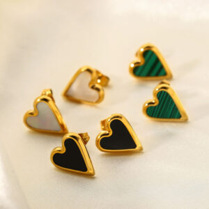 Stainless Steel 18k Gold Heart Stud Earrings Mini Malachite White Natural Shell Love Hearts Earrings Statement Fashion Jewelry