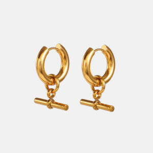 Fashion Chain Dangle Earrings for Women T-bar Hoop earrings Stainless Steel Metal Round Earrings Jewelry Party Gift Bijoux Femme