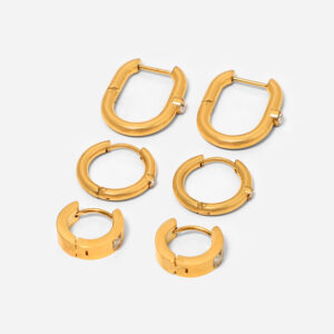 New High Quality Trendy 18k Gold Plated Stainless Steel Jewelry Gift Dainty Geometric Cubic Zirconia Hoop Earrings Women 3 style