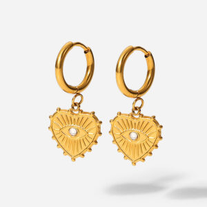 High Quality Eyes Pattern Design Heart Shaped 18K Gold Stainless Steel Pendants Charms Earring For Women Jewellery Gift Dropship