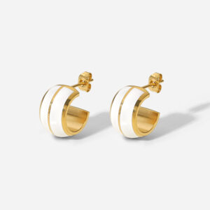 High Quality Classic 14K Gold Plated Stainless Steel Enamel Stud Earrings Double-layer White Oil Dripping Mini CC Shape Earrings