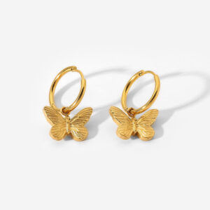 High Quality Gold Plated Stainless Steel Butterfly Earrings Simple Cute Dangle Earrings For Women Hoop Earrings Elegant Jewelry