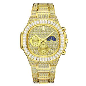Luxury Men's Quartz Watch Automatic Date Chronograph High-end Top Brand Waterproof Diamond Bezel Moon Phase Men Watches