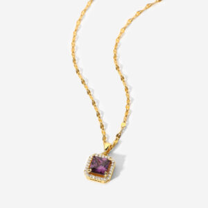 New Women Necklace Stainless Steel Purple Square Zircon Jewelry 18k Gold Plated Choker Micro CZ Collar Tarnish Free Dropshipping