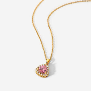 New INS 18K Gold Plated CZ Necklaces Jewelry Stainless Steel Pink Triangle Charm Cubic Zirconia Pendant Necklace for Women Gifts