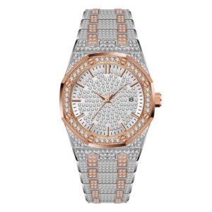 Luxury Rhinestones Mens Watches Complete calendar Stainless steel strap waterproof and shock resistant Wristwatch