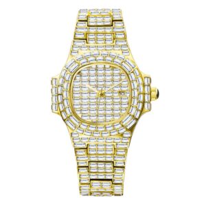 luxury Brand Trend Diamond Stainless Steel Male Quartz Clocks Round Silver Calendar Waterproof Men's Wristwatch