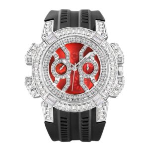 Full Iced Out Watch for Men Red Dial Hip Hop Male Watch Fashion Cool Bling Diamond Luxury Mens Watches Clock