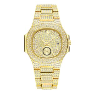 New Fashion Men's Watch Quartz Watch Multifunctional Diamond Inlaid Watch Stainless Steel Waterproof Watch