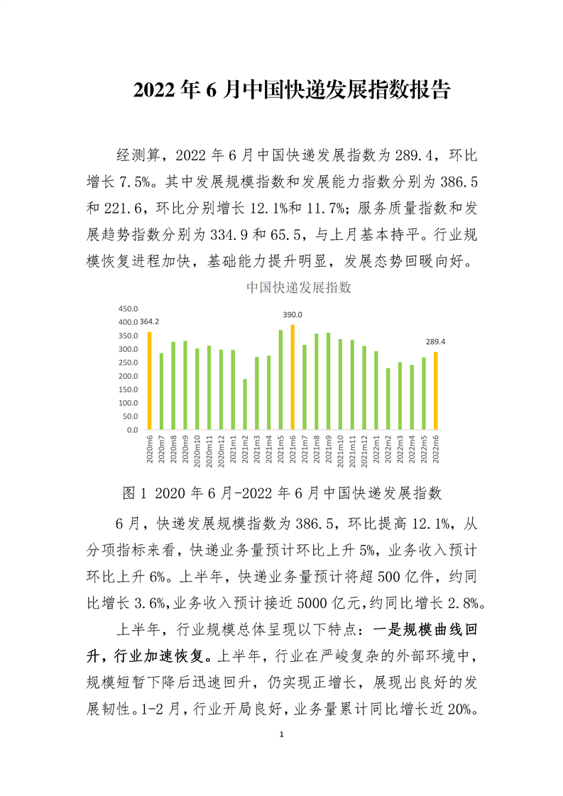 2022年6月中国快递发展指数报告