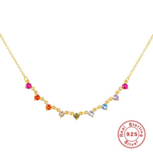 New S925 Sterling Silver Necklace for Women Rainbow Zircon Ladies Girl Collarbone Necklace Chains Exquisite Luxury Jewelry Gifts