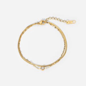 Fashion Luxury Gold Plated Jewelry Girlfriend Gift Stainless Steel Round Zircon Layered Bracelet For Women Snake Chain Bracelets