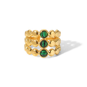 New Trendy Stainless Steel 18K Gold Plated Fashion Jewelry Gift Three Layer Green Malachite Opening Rings for Women ladies Girls