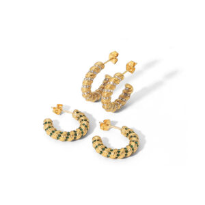 Hot Selling 18K PVD Gold Plated Luxury CZ Zircon Crystal Earrings Chunky Twisted Hoop Earrings for Women Stainless Steel Jewelry