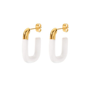 2022 Vintage White Oil Dripping U shaped Open Earrings Stainless Steel Jewelry Gifts Hoop Earrings For Women Fashion Ear Jewelry