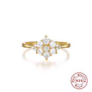 High Quality S925 Sterling Silver Fashion Jewelry Classic Geometric Daisy CZ Zircon Gold Plated Wedding Rings Fine Jewelry Women
