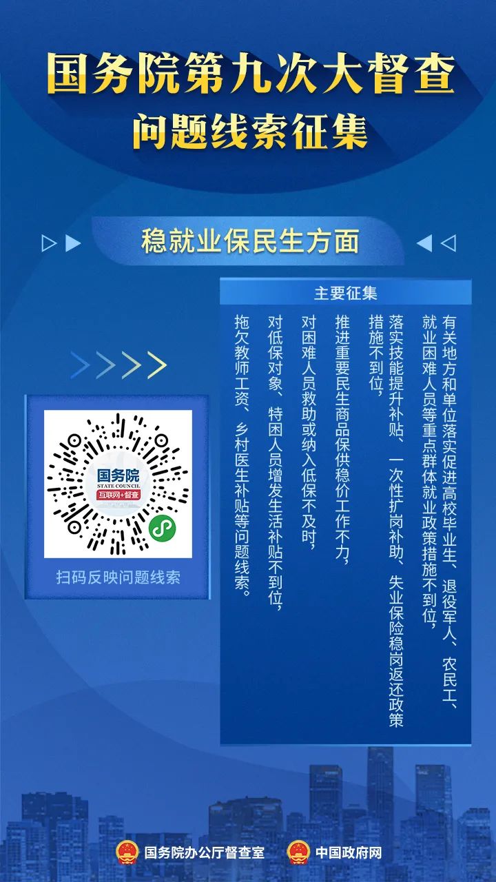 国务院第九次大督查征集问题线索重点范围