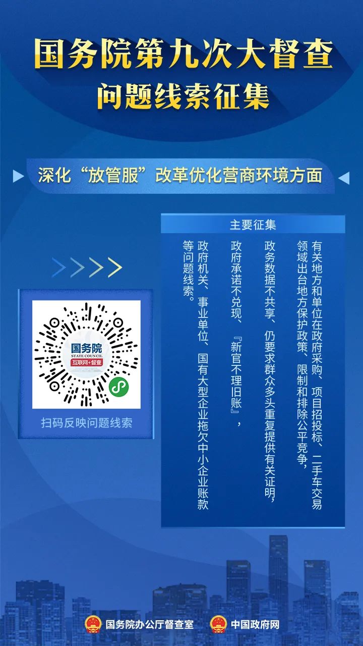 国务院第九次大督查征集问题线索重点范围