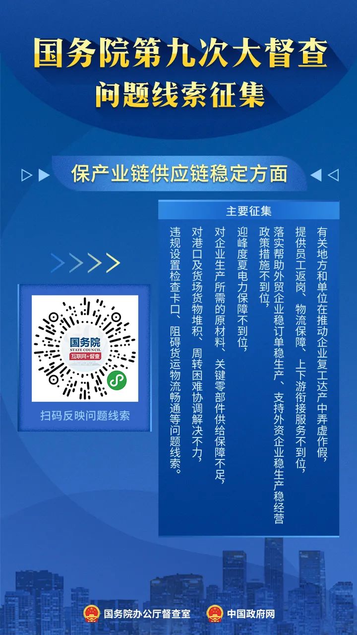 国务院第九次大督查征集问题线索重点范围