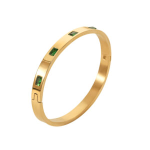 New High Quality 18K Gold Plated Rectangular Green Cubic Zirconia Stainless Steel Bangles Luxury Design For Woman Cuff Bracelets