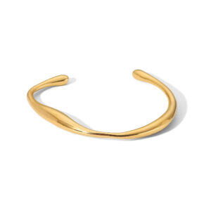 High Quality Women Fashion Simple Water Wave Irregular 18K Gold Plated Stainless Steel Cuff Bracelets Waterproof Opening Bangles