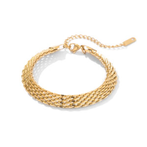 New Design 18K Gold Plated Stainless Steel Strap Chain Bracelets for Women Minimalist Vintage Wide Bracelet Fashion Jewelry Gift