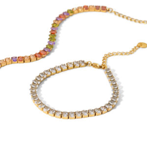 New High Quality Fashion Multicolor Mariquesa Zirconia Circling Setting 18K Gold Plated Stainless Steel Eternity Tennis Bracelets
