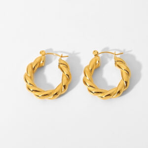 New Fashion Stainless steel Distortion Interweave Twist Metal Circle Geometric Round Hoop Earrings for Women Retro Party Jewelry