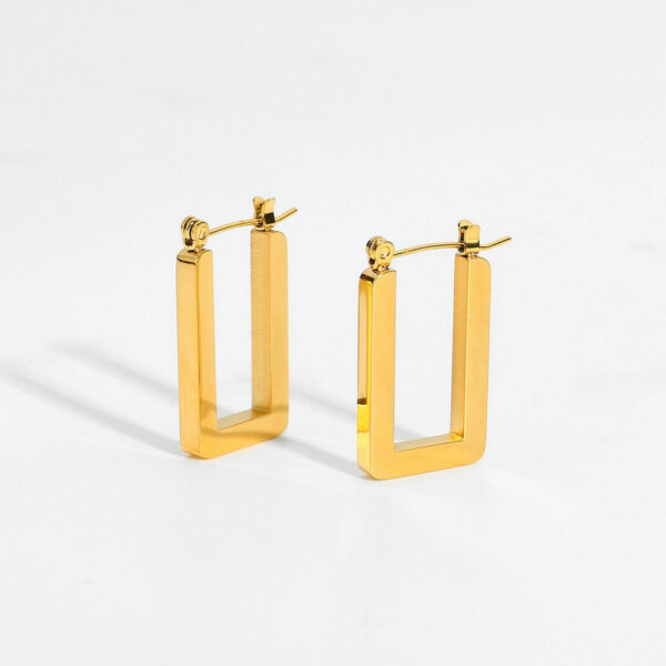 New Fashion 18K Gold Plated Stainless Steel Hoop Earrings For Women French Vintage High-end Geometric Rectangle Earrings Jewelry