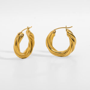 New High Quality Stylish Unique Metal Texture Stainless Steel Hoop Huggie Earrings Waterproof Trendy Jewelry for Women Gift 2022