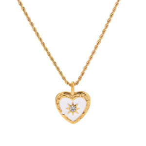 High Quality Vintage Jewelry Rope Chain Star Necklace Stainless Steel Clear Zircon Heart Pendant Necklace Jewelry for Women Gift